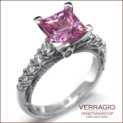 Gemstone engagement rings: Venetian-5010P with a Pink Sapphire for splash of color!