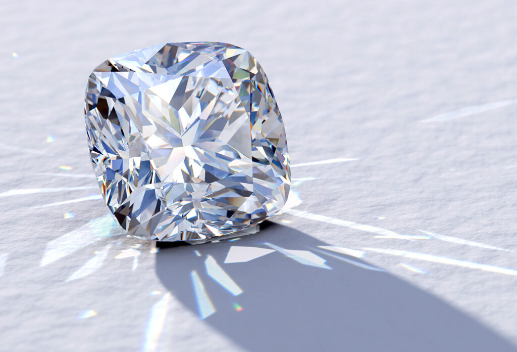 Cushion Cut Diamond with sparkles.