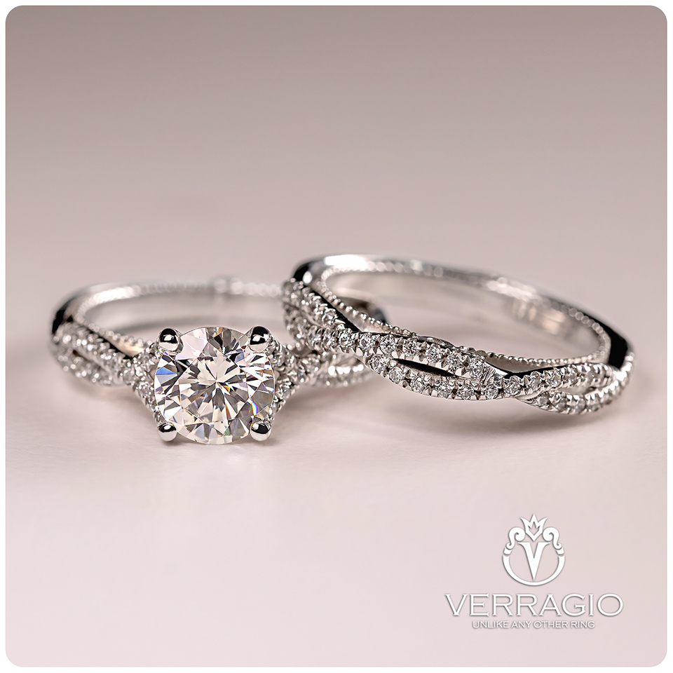 a diamond studded silver ring set