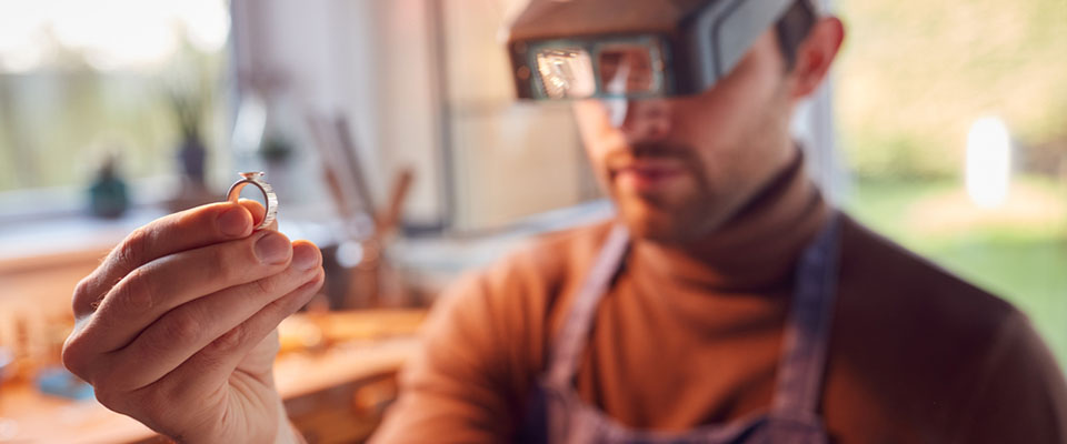 a jeweler looking at a ring