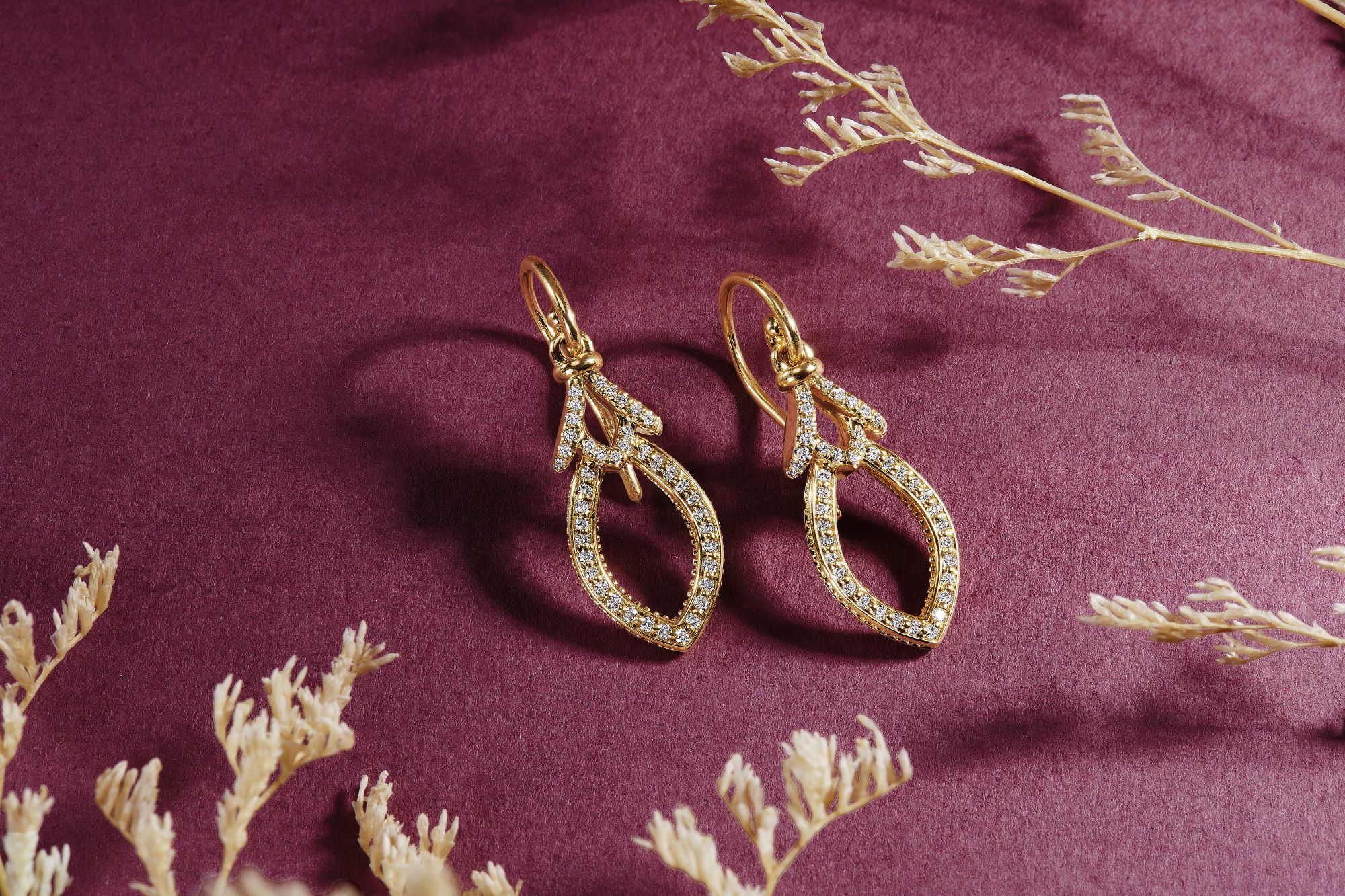 Yellow Gold and Diamond Dangle Earrings